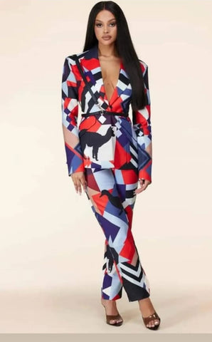 MULTI COLOR ABSTRACT BLAZER SET