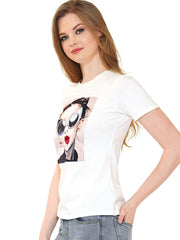 WHY DRESS SUNGLASSES GIRL PATCH ON BASIC T-SHIRT