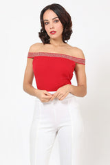 STUDDED RIVET COLD SHOULDER BODYSUIT