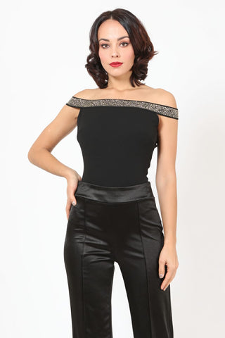 STUDDED RIVET COLD SHOULDER BODYSUIT